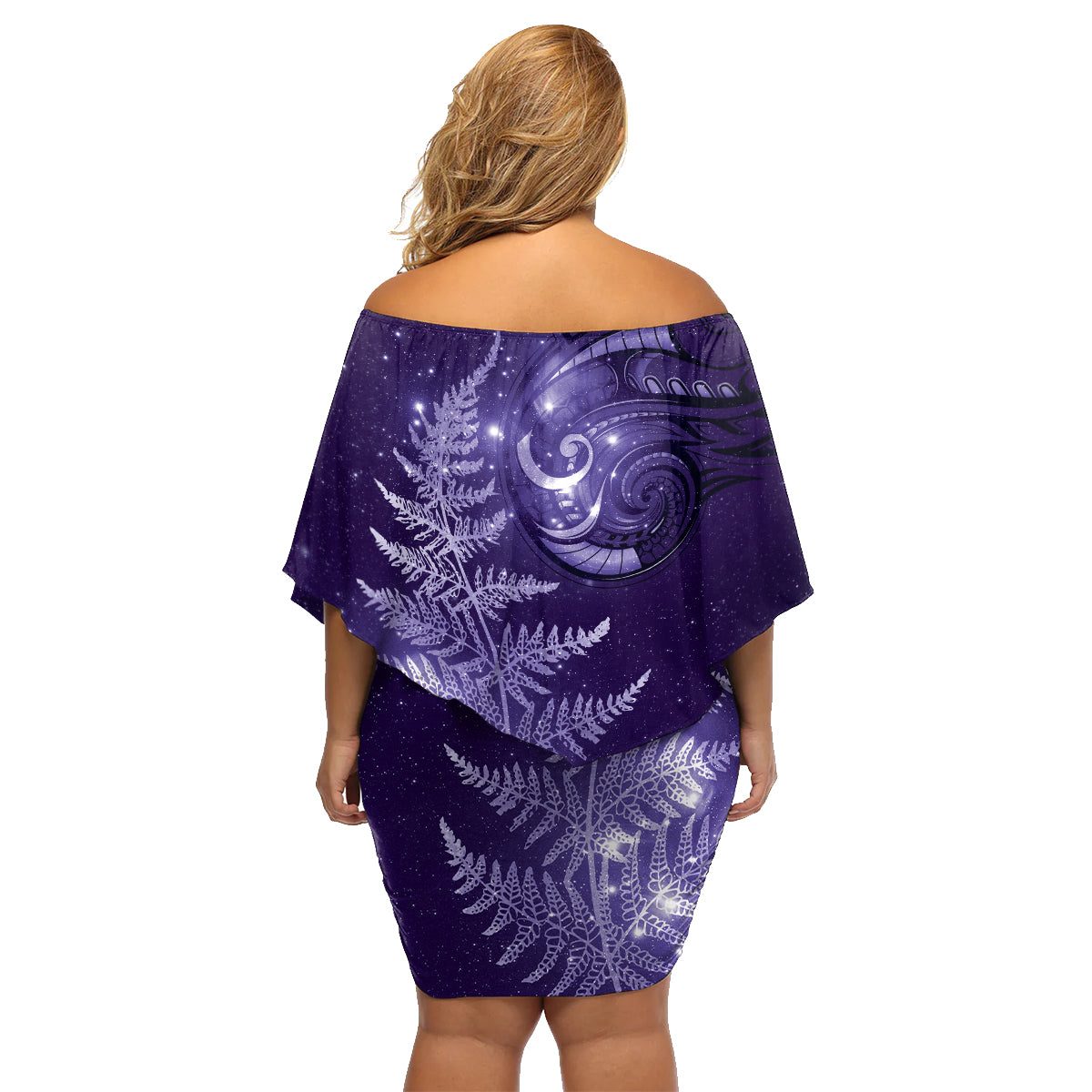 New Zealand Matariki Family Matching Off Shoulder Short Dress and Hawaiian Shirt Purple Milky Way Stars Night Sky LT9 - Polynesian Pride