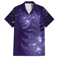 New Zealand Matariki Family Matching Puletasi and Hawaiian Shirt Purple Milky Way Stars Night Sky LT9 Dad's Shirt - Short Sleeve Purple - Polynesian Pride