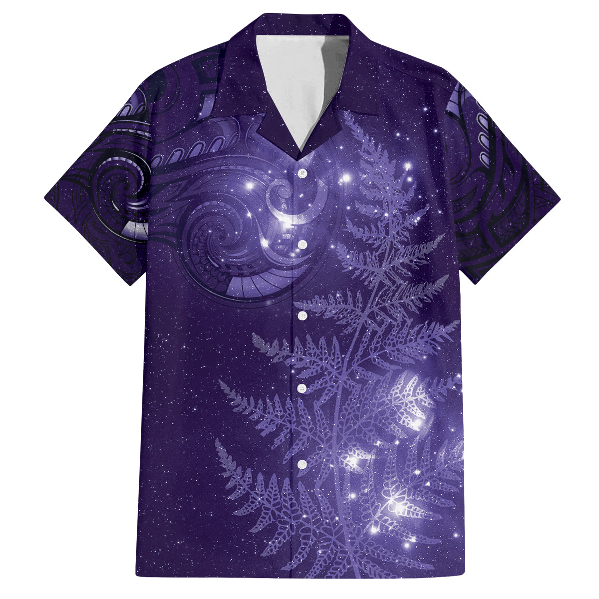 New Zealand Matariki Family Matching Summer Maxi Dress and Hawaiian Shirt Purple Milky Way Stars Night Sky LT9 Dad's Shirt - Short Sleeve Purple - Polynesian Pride