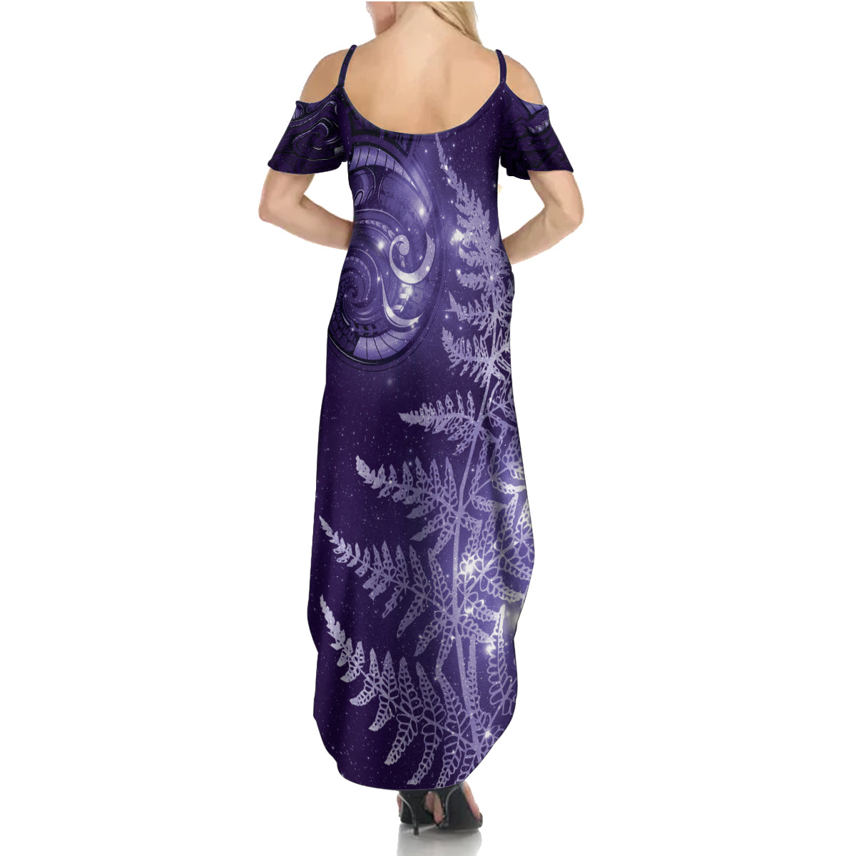 New Zealand Matariki Family Matching Summer Maxi Dress and Hawaiian Shirt Purple Milky Way Stars Night Sky LT9 - Polynesian Pride