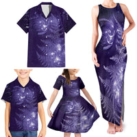 New Zealand Matariki Family Matching Tank Maxi Dress and Hawaiian Shirt Purple Milky Way Stars Night Sky LT9 - Polynesian Pride