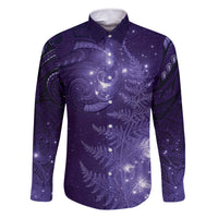 New Zealand Matariki Family Matching Tank Maxi Dress and Hawaiian Shirt Purple Milky Way Stars Night Sky LT9 Dad's Shirt - Long Sleeve Purple - Polynesian Pride