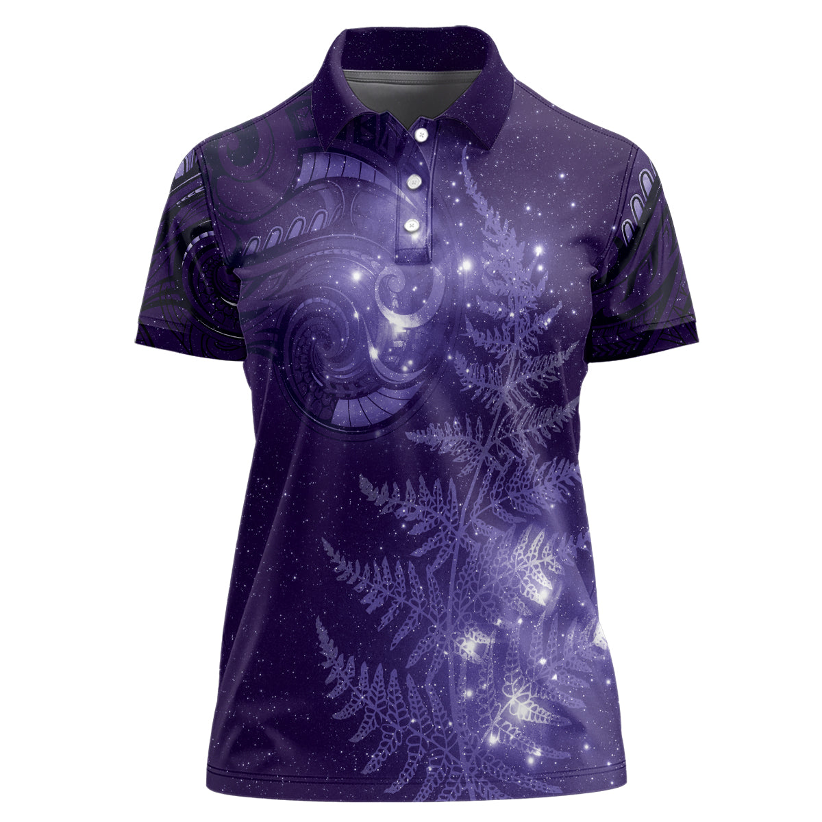 New Zealand Matariki Women Polo Shirt Purple Milky Way Stars Night Sky LT9 Female Purple - Polynesian Pride