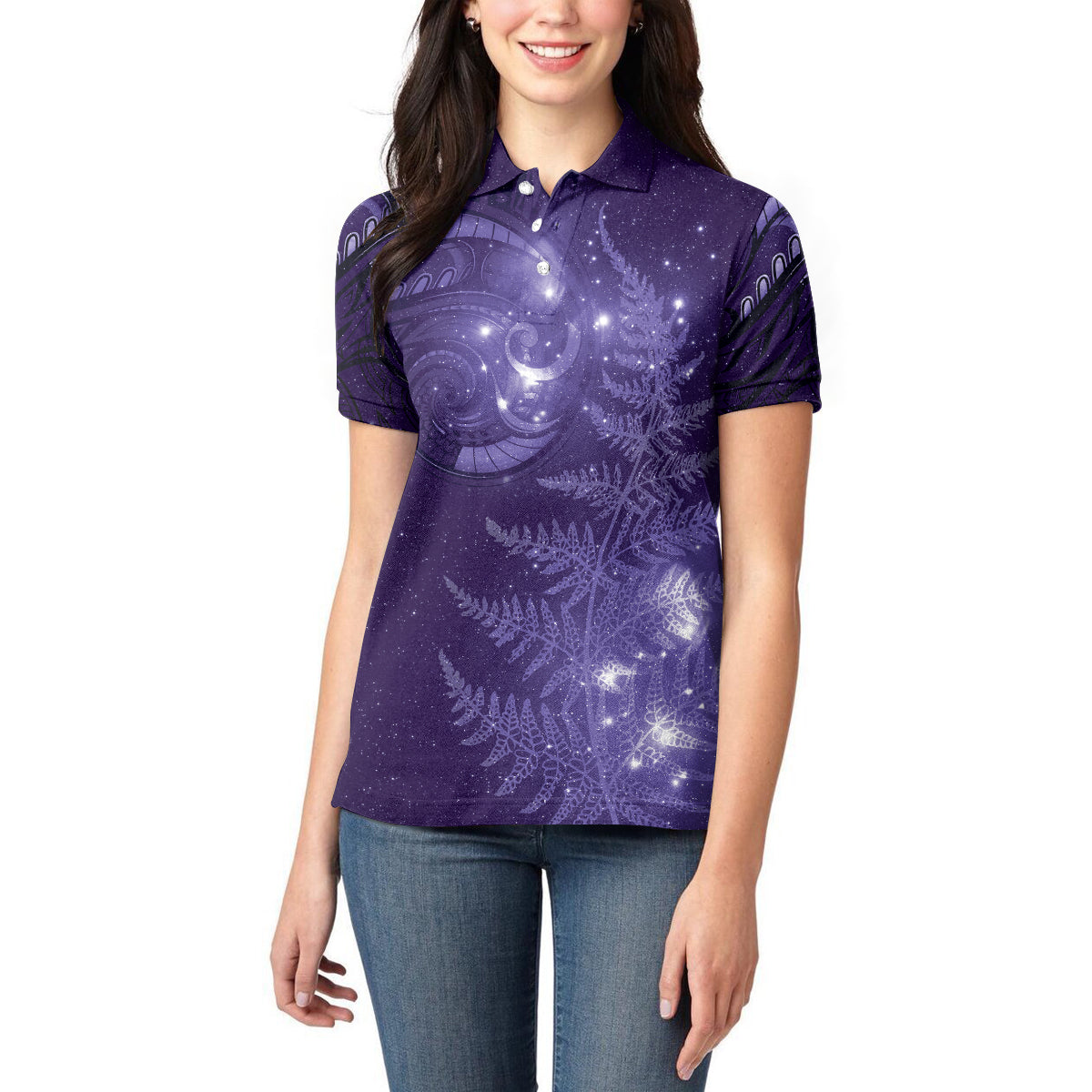 New Zealand Matariki Women Polo Shirt Purple Milky Way Stars Night Sky LT9 - Polynesian Pride