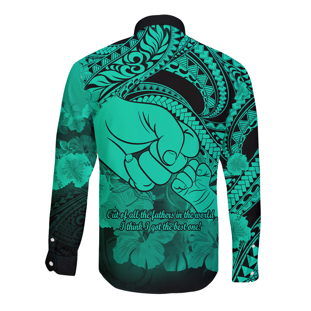 Polynesian Pride Happy Father Day Long Sleeve Button Shirt I Love You Dad - Polynesian Tribal Green LT9 - Polynesian Pride