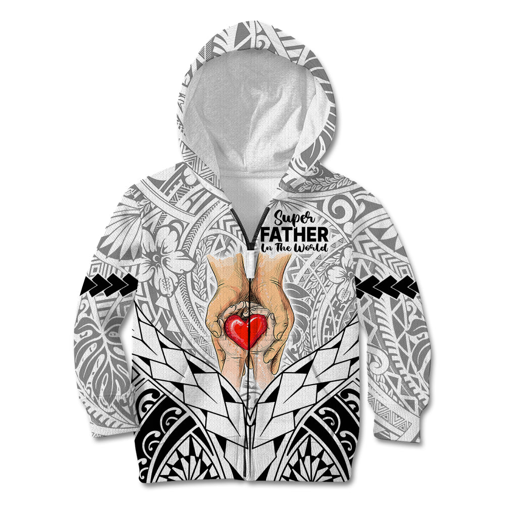 Polynesian Father's Day Gift For Dad Kid Hoodie Super Father In The World - Black Polynesian Pattern LT9 Zip Hoodie Black - Polynesian Pride