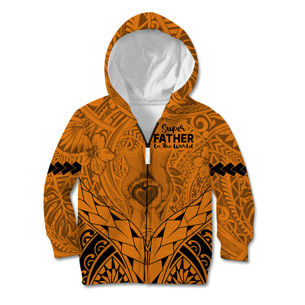 Polynesian Father's Day Gift For Dad Kid Hoodie Super Father In The World - Gold Polynesian Pattern LT9 Zip Hoodie Gold - Polynesian Pride