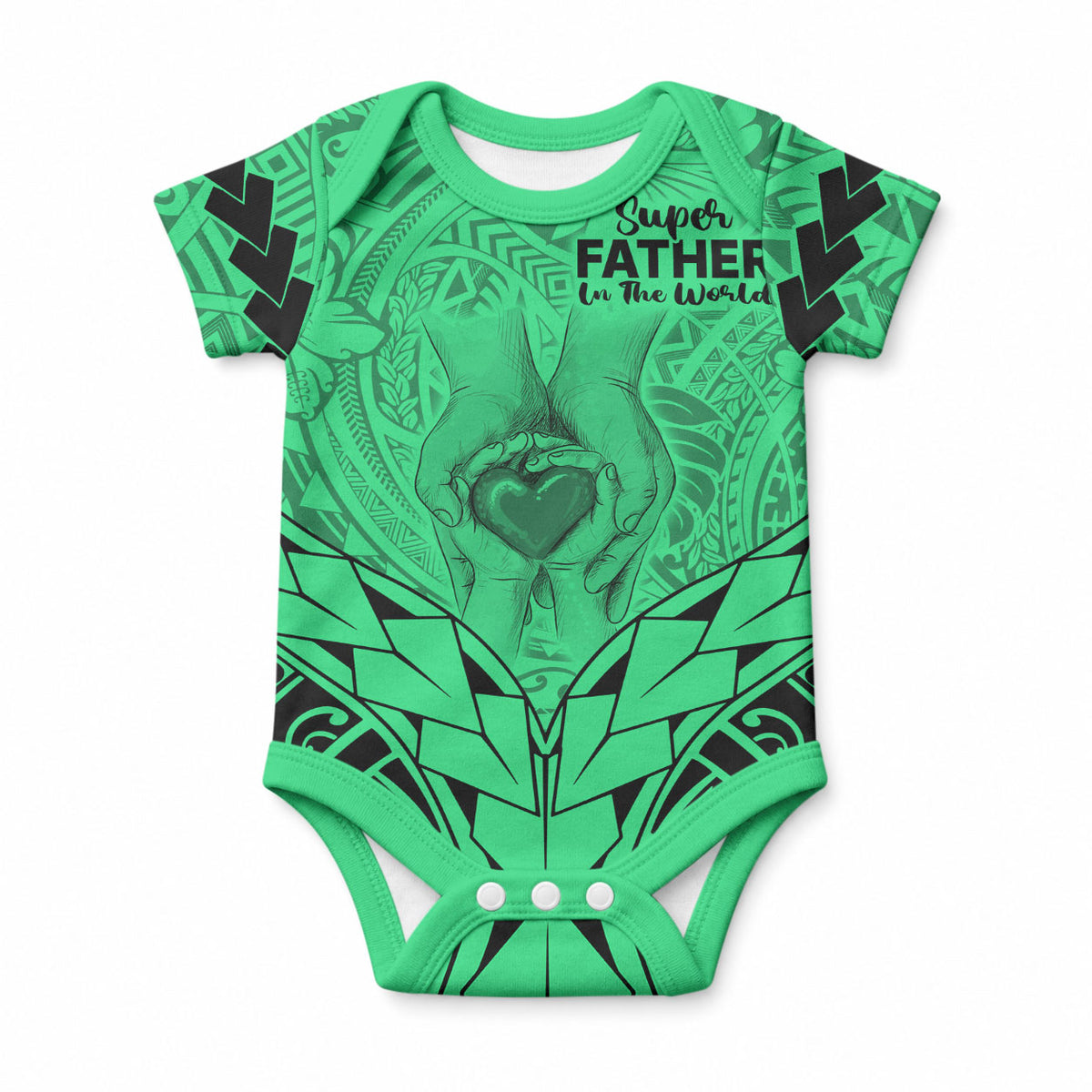 Polynesian Father's Day Gift For Dad Baby Onesie Super Father In The World - Green Polynesian Pattern LT9 Green - Polynesian Pride