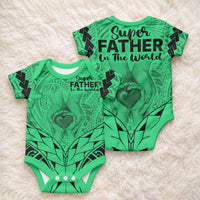 Polynesian Father's Day Gift For Dad Baby Onesie Super Father In The World - Green Polynesian Pattern LT9 - Polynesian Pride
