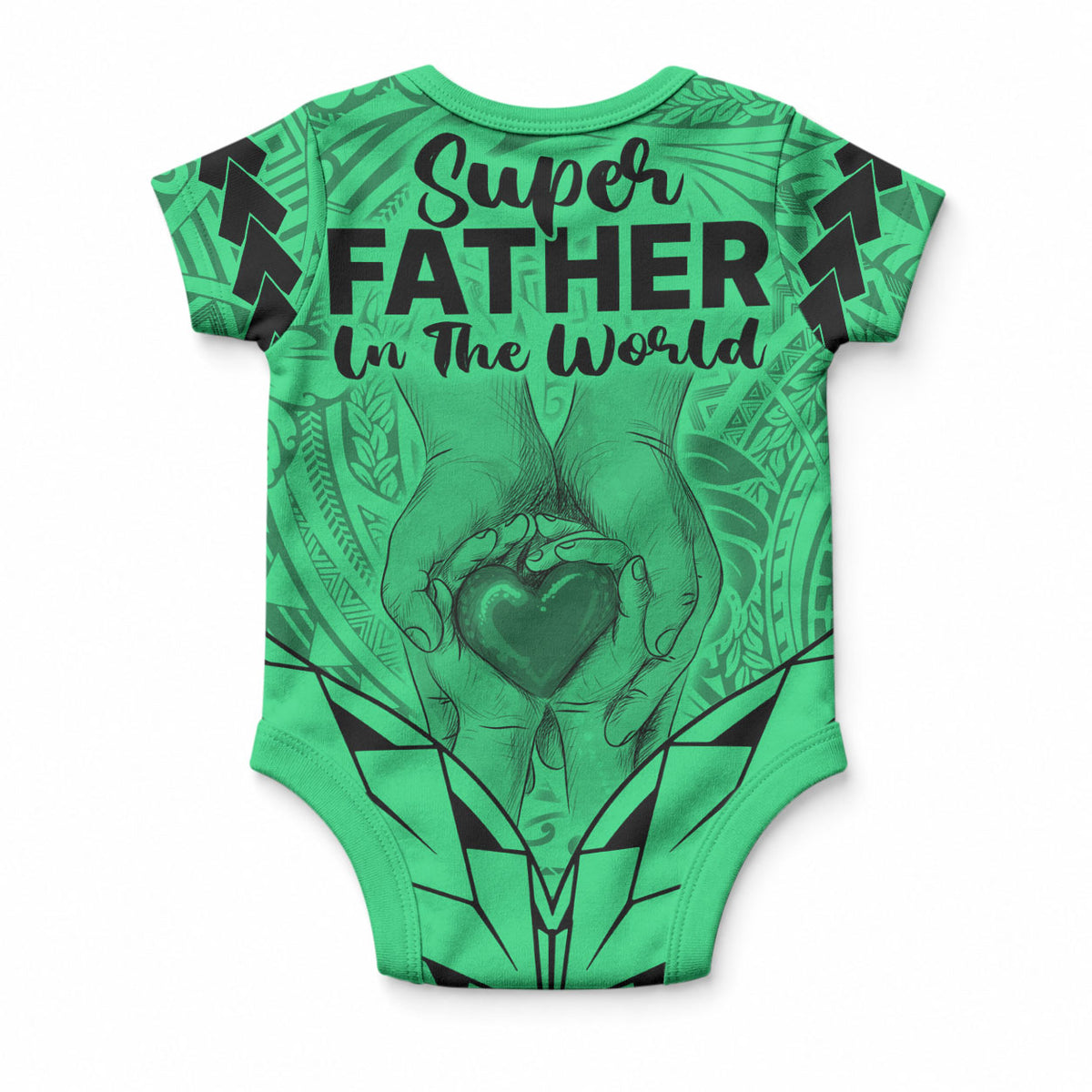 Polynesian Father's Day Gift For Dad Baby Onesie Super Father In The World - Green Polynesian Pattern LT9 - Polynesian Pride