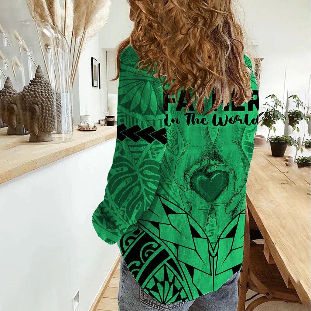 Polynesian Father's Day Gift For Dad Women Casual Shirt Super Father In The World - Green Polynesian Pattern LT9 - Polynesian Pride