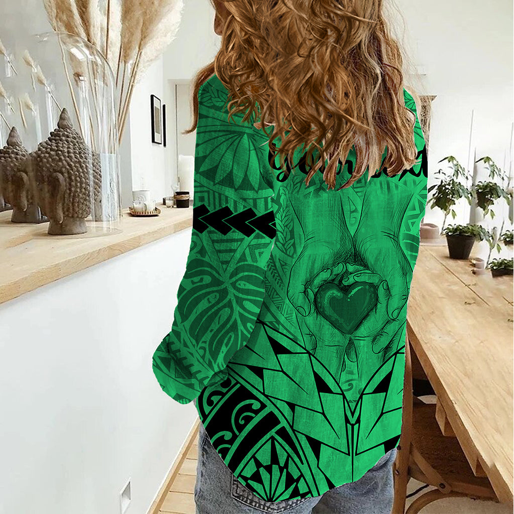 Personalised Polynesian Father's Day Gift For Dad Women Casual Shirt Super Father In The World - Green Polynesian Pattern LT9 - Polynesian Pride