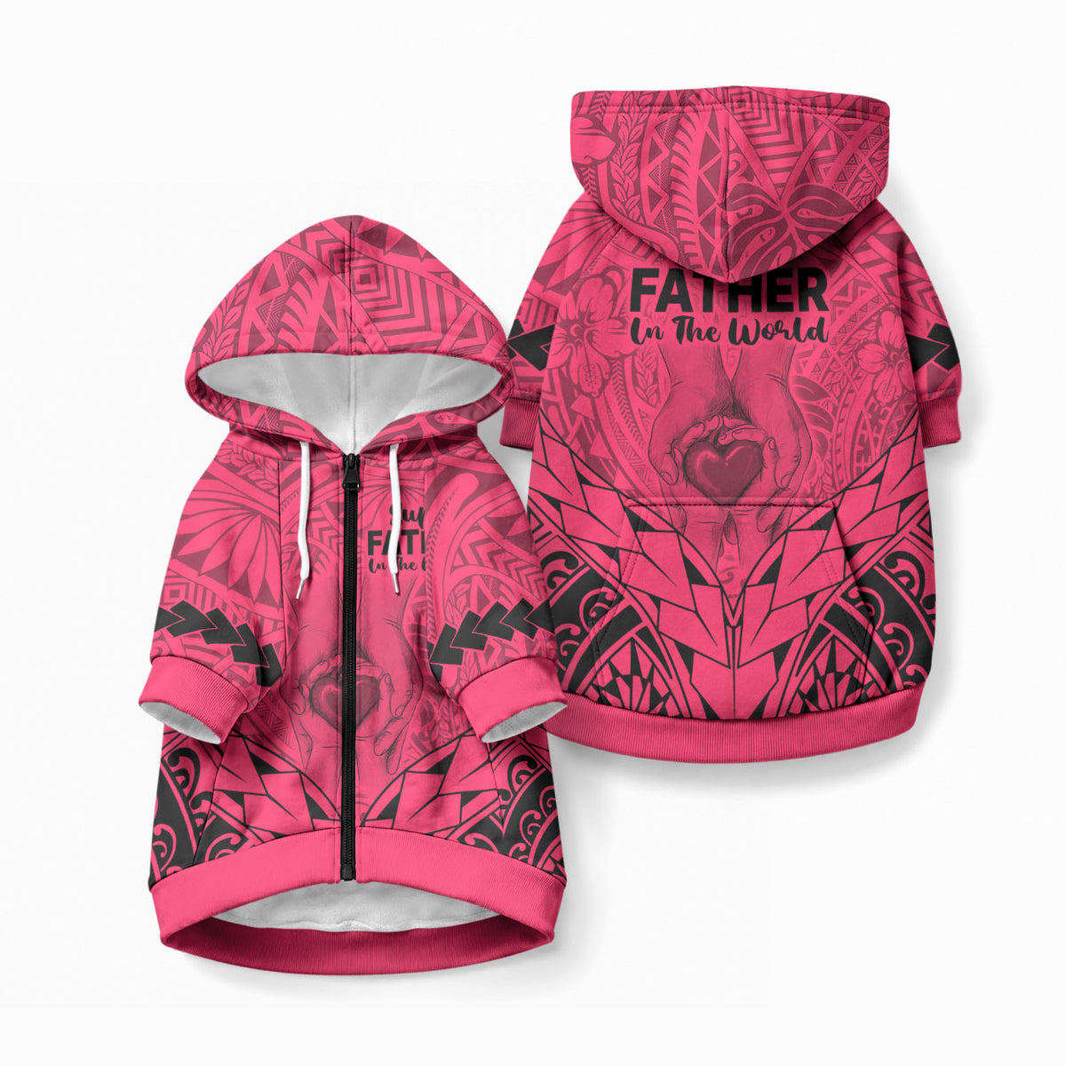 Polynesian Father's Day Gift For Dad Pet Hoodie Super Father In The World - Pink Polynesian Pattern LT9 Zip-up Pink - Polynesian Pride