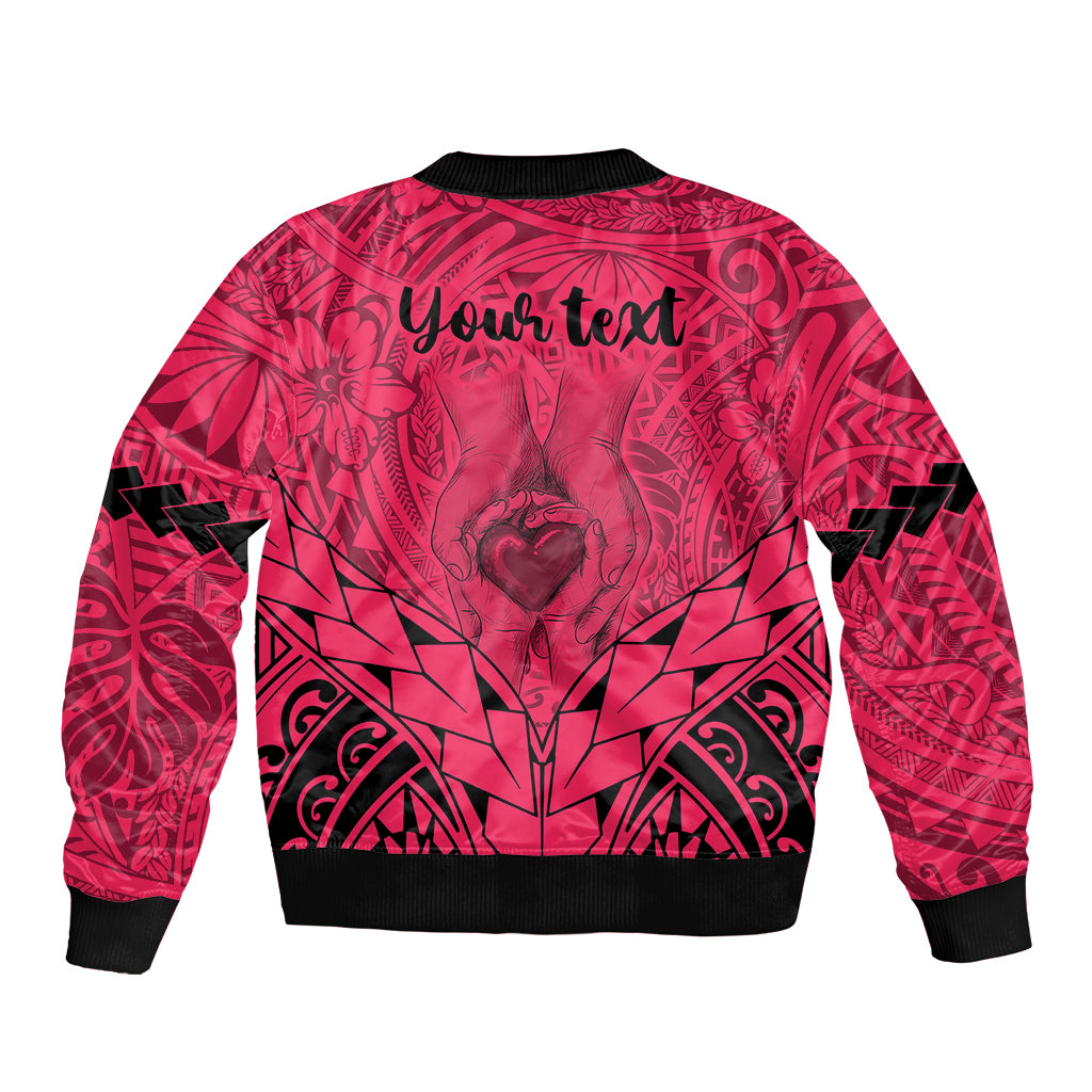 Personalised Polynesian Father's Day Gift For Dad Sleeve Zip Bomber Jacket Super Father In The World - Pink Polynesian Pattern LT9 - Polynesian Pride