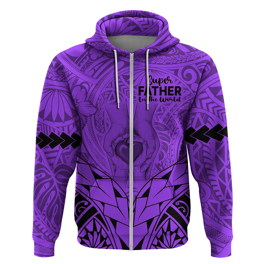 Custom Polynesian Fathers Day Gift For Dad Hoodie Super Father In The World Purple Polynesian Pattern LT9 Zip Hoodie Purple - Polynesian Pride