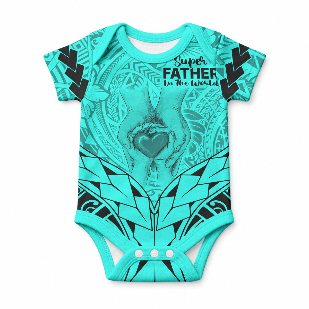 Polynesian Father's Day Gift For Dad Baby Onesie Super Father In The World - Turquoise Polynesian Pattern LT9 Turquoise - Polynesian Pride