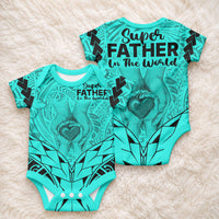 Polynesian Father's Day Gift For Dad Baby Onesie Super Father In The World - Turquoise Polynesian Pattern LT9 - Polynesian Pride