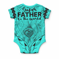 Polynesian Father's Day Gift For Dad Baby Onesie Super Father In The World - Turquoise Polynesian Pattern LT9 - Polynesian Pride