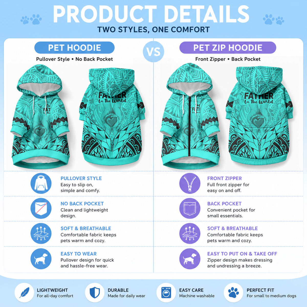 Polynesian Father's Day Gift For Dad Pet Hoodie Super Father In The World - Turquoise Polynesian Pattern LT9 - Polynesian Pride