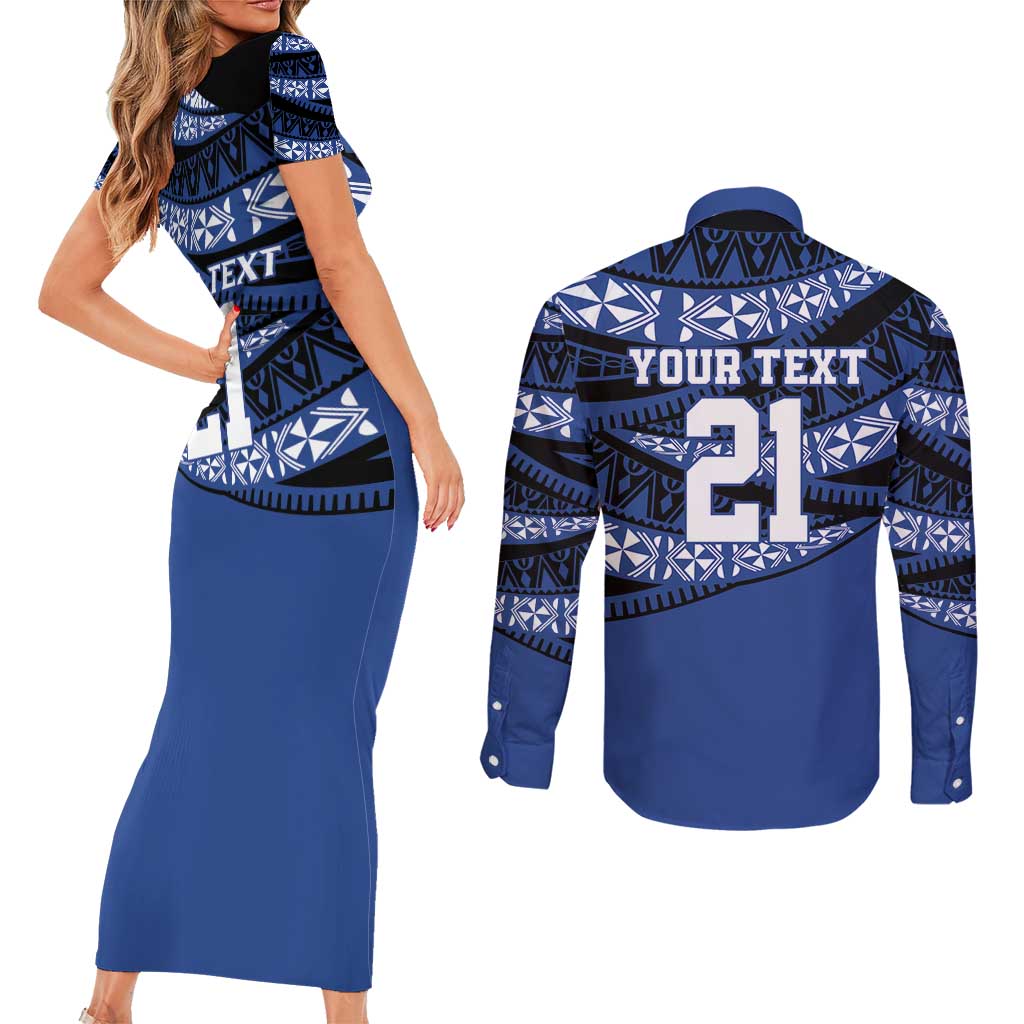 Fiji Rugby Pacific Custom Couples Matching Short Sleeve Bodycon Dress and Long Sleeve Button Shirt Pasifika Tapa Pattern