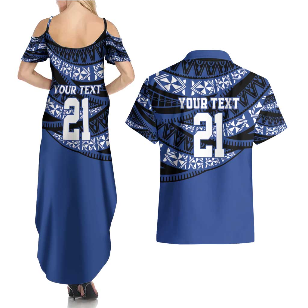 Fiji Rugby Pacific Custom Couples Matching Summer Maxi Dress and Hawaiian Shirt Pasifika Tapa Pattern