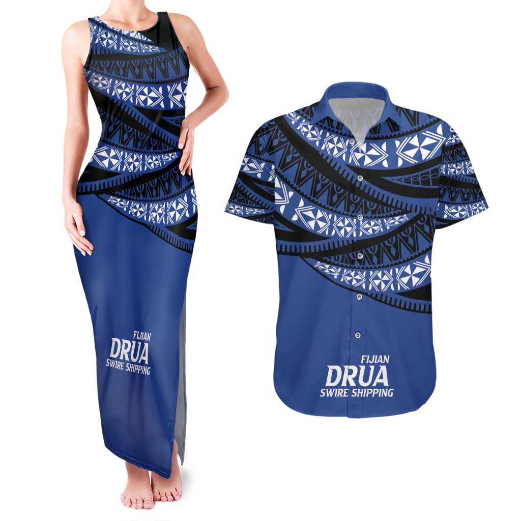 Fiji Rugby Pacific Custom Couples Matching Tank Maxi Dress and Hawaiian Shirt Pasifika Tapa Pattern