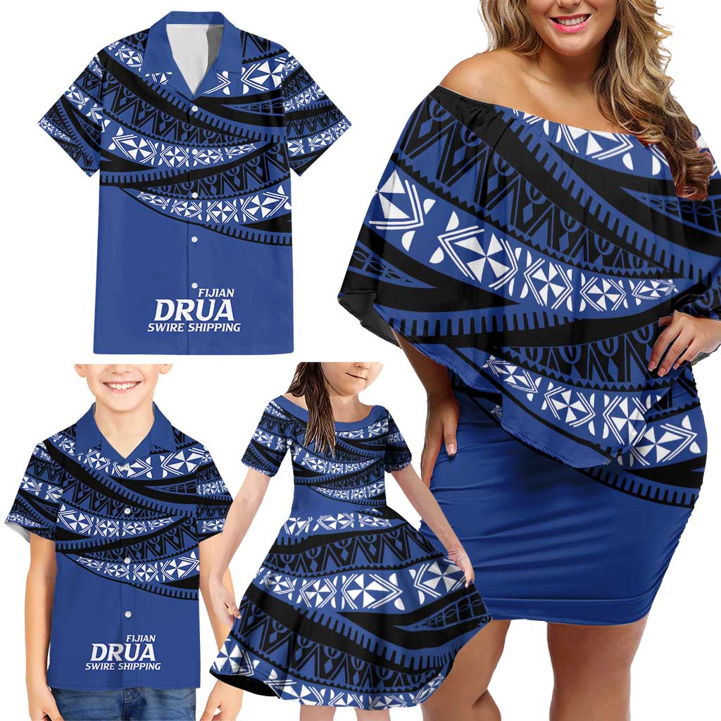 Fiji Rugby Pacific Custom Family Matching Off Shoulder Short Dress and Hawaiian Shirt Pasifika Tapa Pattern LT9 - Polynesian Pride