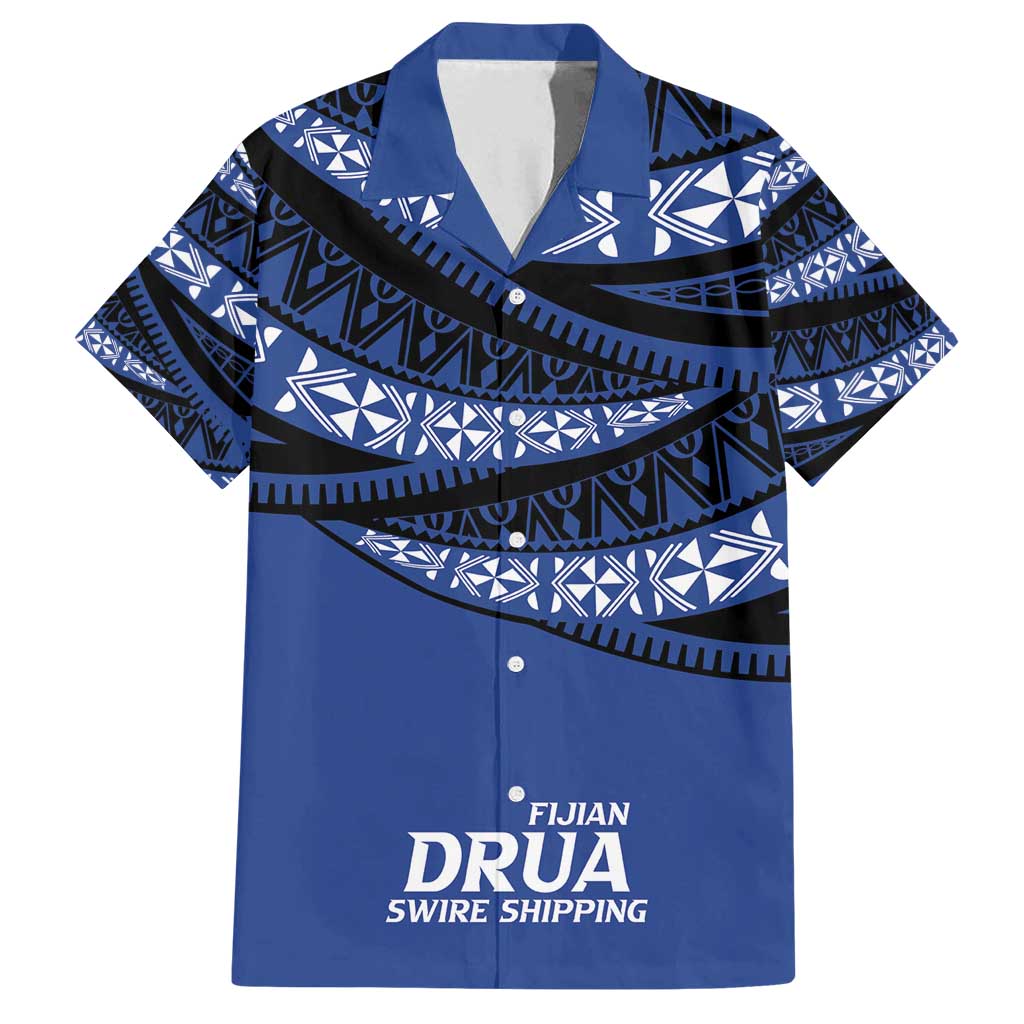 Fiji Rugby Pacific Custom Family Matching Off Shoulder Short Dress and Hawaiian Shirt Pasifika Tapa Pattern LT9 Dad's Shirt - Short Sleeve Blue - Polynesian Pride