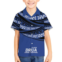 Fiji Rugby Pacific Custom Family Matching Off Shoulder Short Dress and Hawaiian Shirt Pasifika Tapa Pattern LT9 Son's Shirt Blue - Polynesian Pride