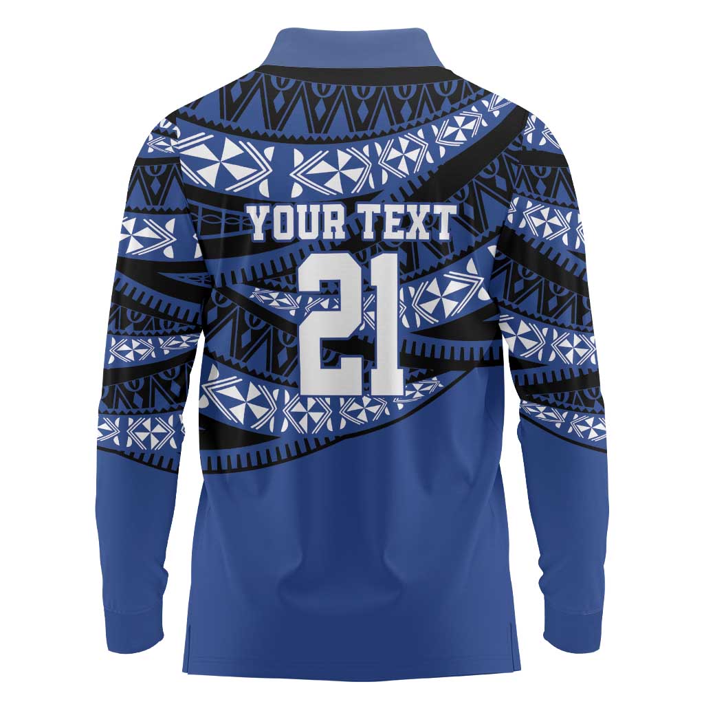 Fiji Rugby Pacific Custom Long Sleeve Polo Shirt Pasifika Tapa Pattern