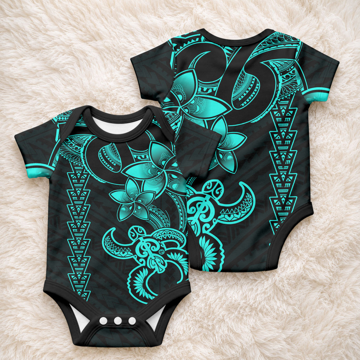 Hawaiian Tribal Kakau Turtle - Aqua Baby Onesie LT9 - Polynesian Pride