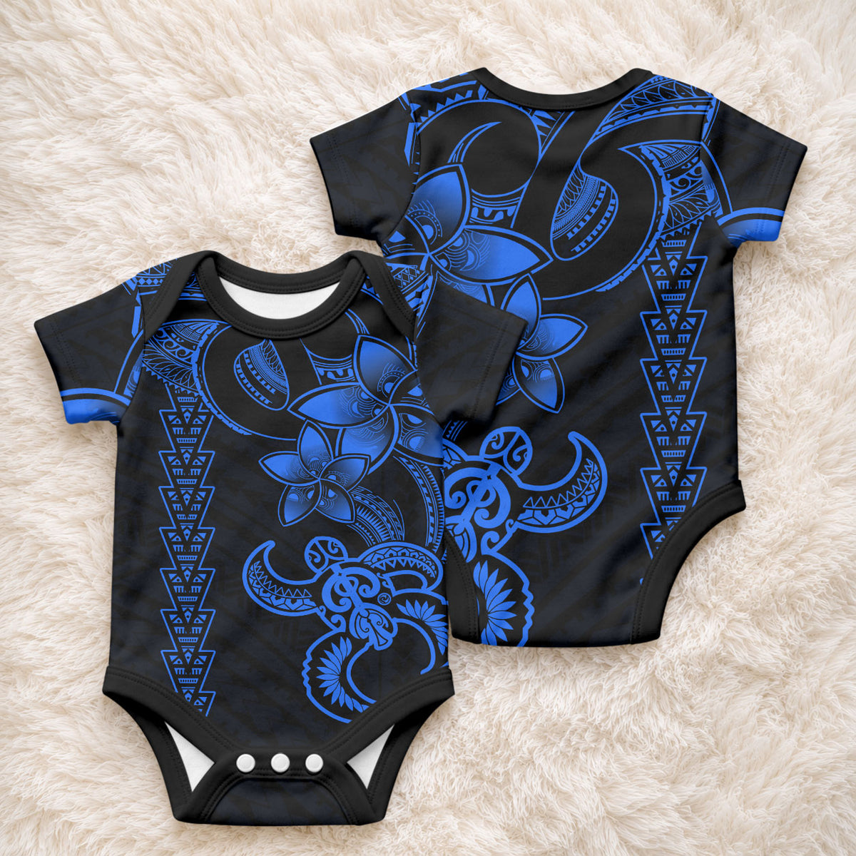 Hawaiian Tribal Kakau Turtle - Blue Baby Onesie LT9 - Polynesian Pride