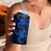 Blue Hawaiian Kakau Turtle 4 in 1 Can Cooler Tumbler Polynesian Tribal