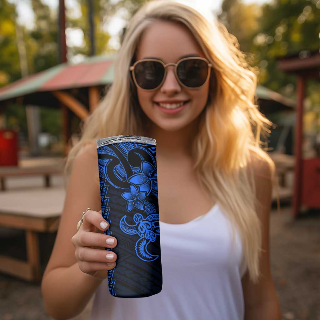 Blue Hawaiian Kakau Turtle Skinny Tumbler Polynesian Tribal