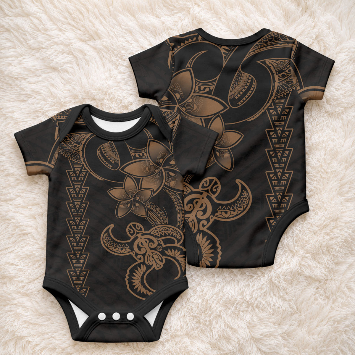 Hawaiian Tribal Kakau Turtle - Gold Baby Onesie LT9 - Polynesian Pride
