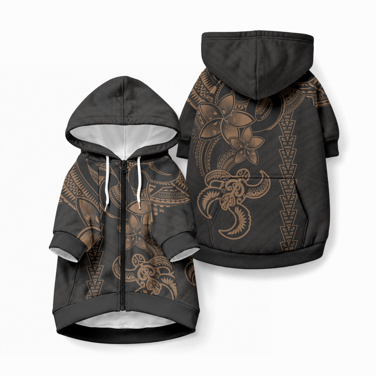 Hawaiian Tribal Kakau Turtle - Gold Pet Hoodie LT9 Zip-up Gold - Polynesian Pride