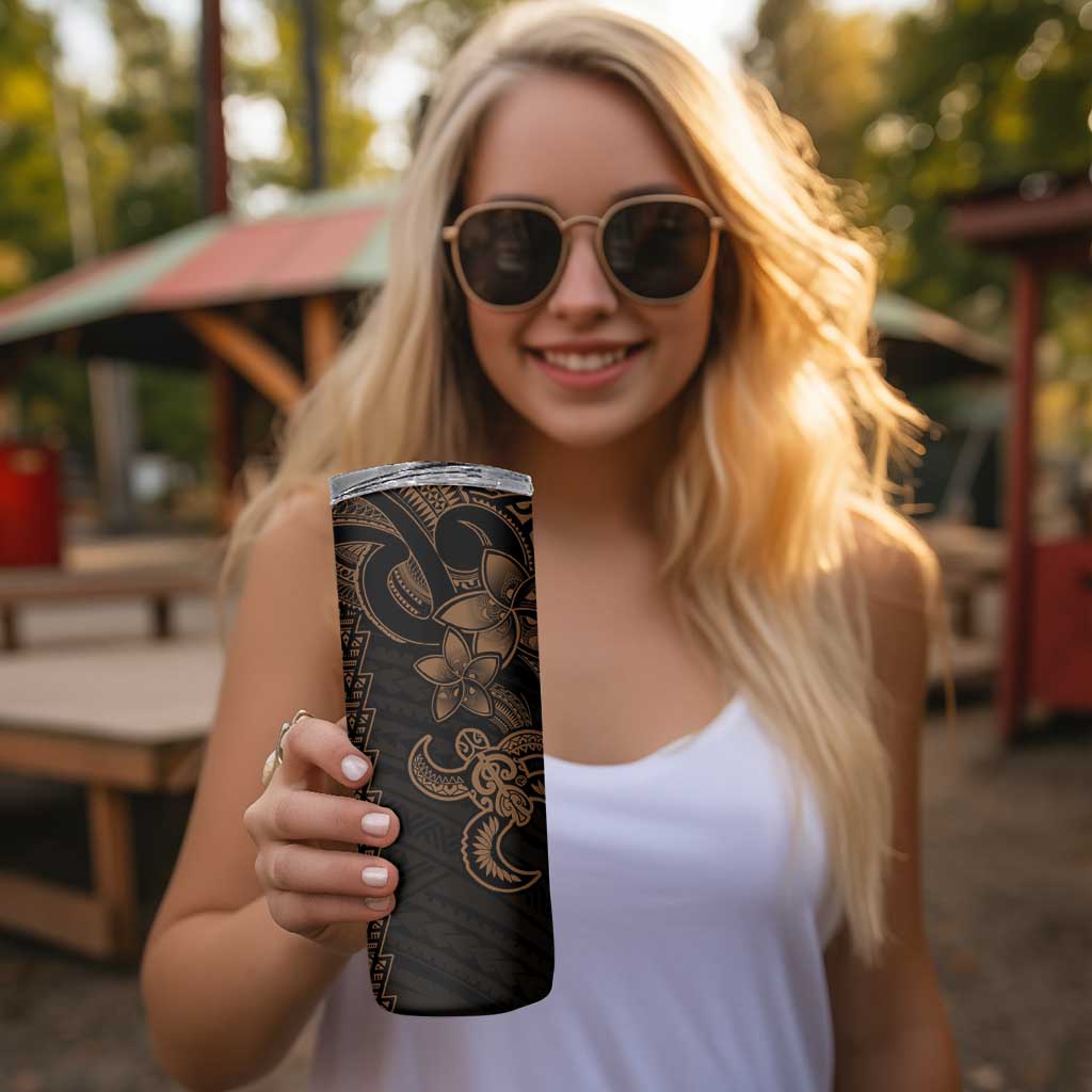 Gold Hawaiian Kakau Turtle Skinny Tumbler Polynesian Tribal