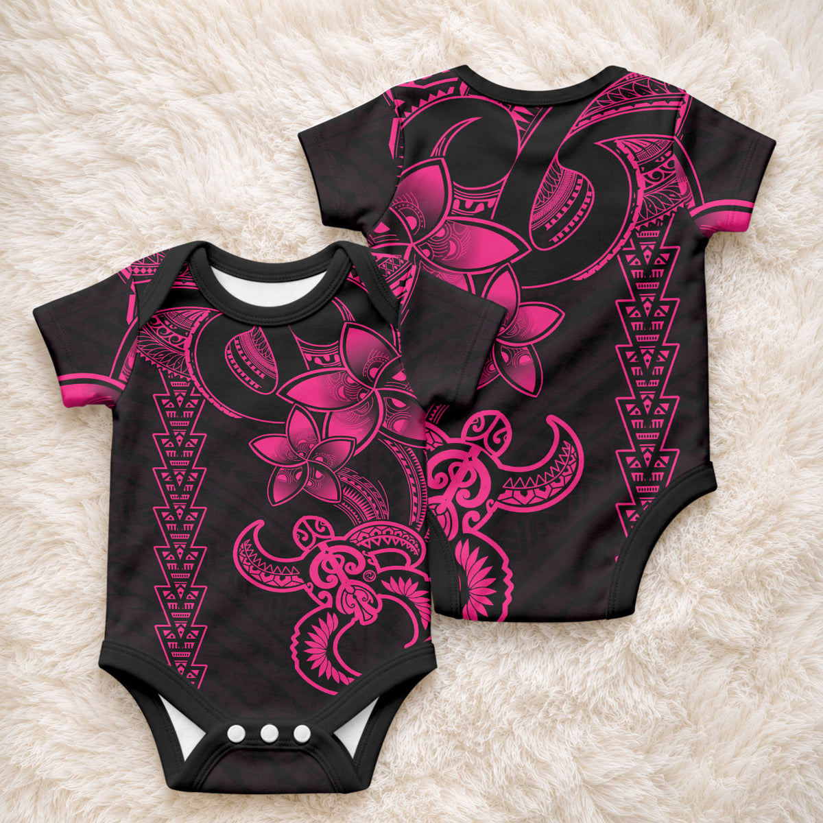 Hawaiian Tribal Kakau Turtle - Pink Baby Onesie LT9 - Polynesian Pride