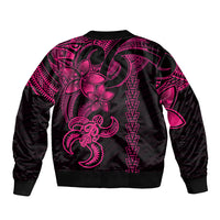 Hawaiian Tribal Sleeve Zip Bomber Jacket Polynesian Kakau Turtle - Pink LT9 - Polynesian Pride