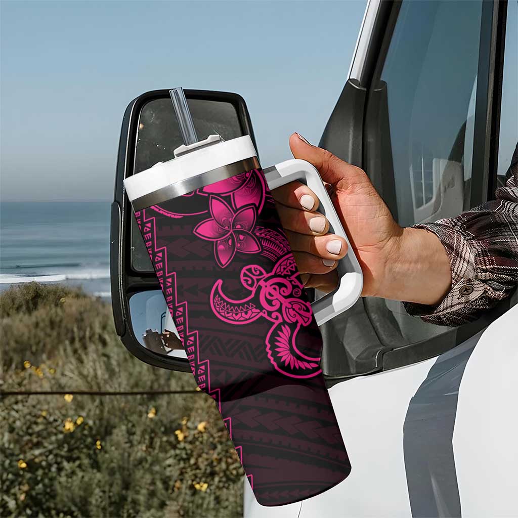 Pink Hawaiian Kakau Turtle Tumbler With Handle Polynesian Tribal