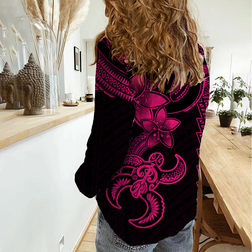Hawaiian Tribal Women Casual Shirt Polynesian Kakau Turtle - Pink LT9 - Polynesian Pride