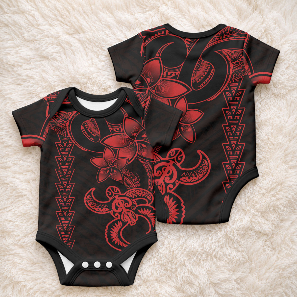 Hawaiian Tribal Kakau Turtle - Red Baby Onesie LT9 - Polynesian Pride