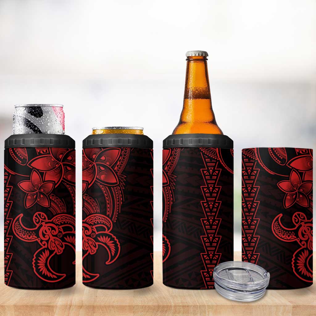 Red Hawaiian Kakau Turtle 4 in 1 Can Cooler Tumbler Polynesian Tribal LT9 - Polynesian Pride