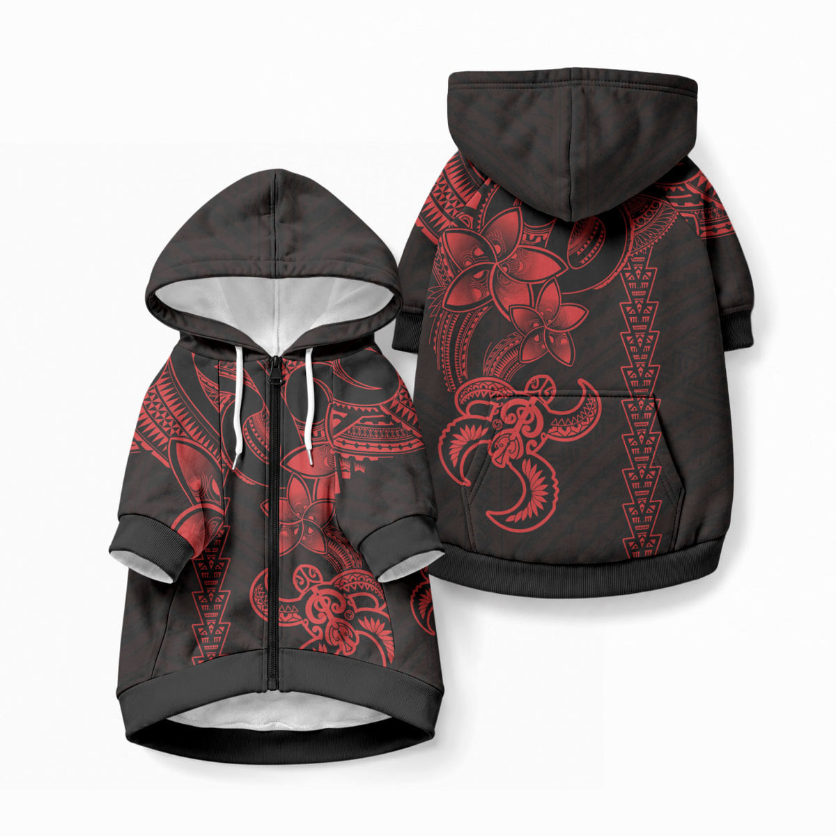 Hawaiian Tribal Kakau Turtle - Red Pet Hoodie LT9 Zip-up Red - Polynesian Pride