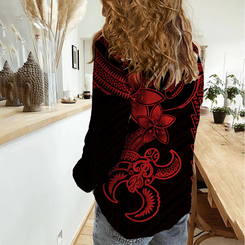 Hawaiian Tribal Women Casual Shirt Polynesian Kakau Turtle - Red LT9 - Polynesian Pride