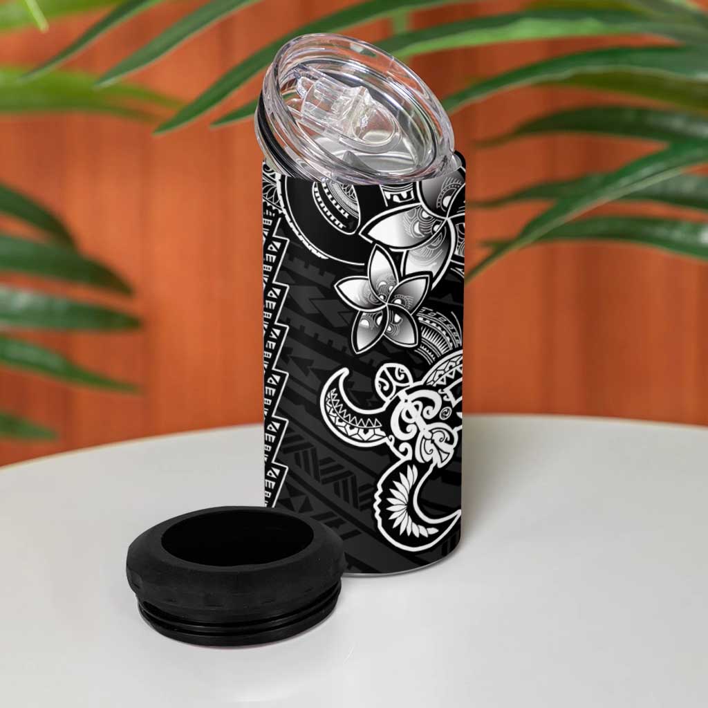 White Hawaiian Kakau Turtle 4 in 1 Can Cooler Tumbler Polynesian Tribal LT9 - Polynesian Pride