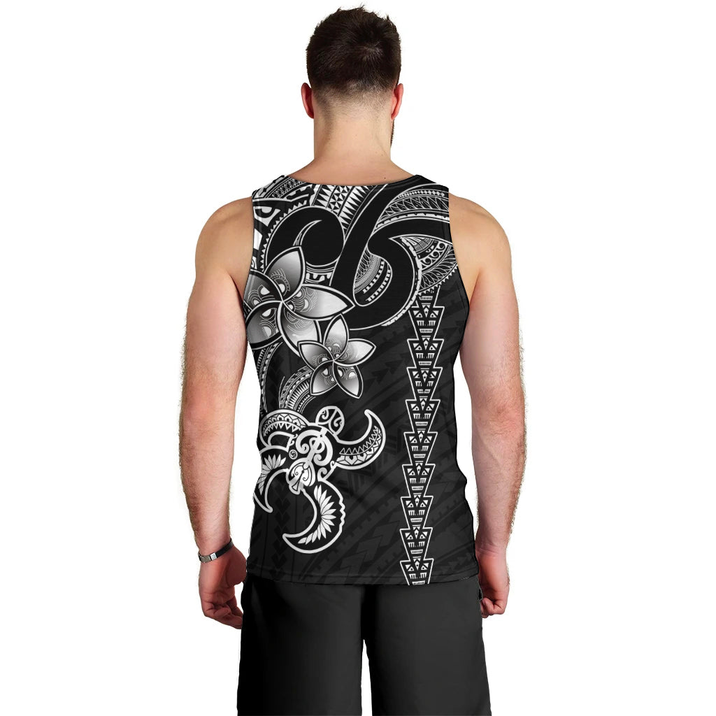 Hawaiian Tribal Men Tank Top Polynesian Kakau Turtle - White LT9 - Polynesian Pride