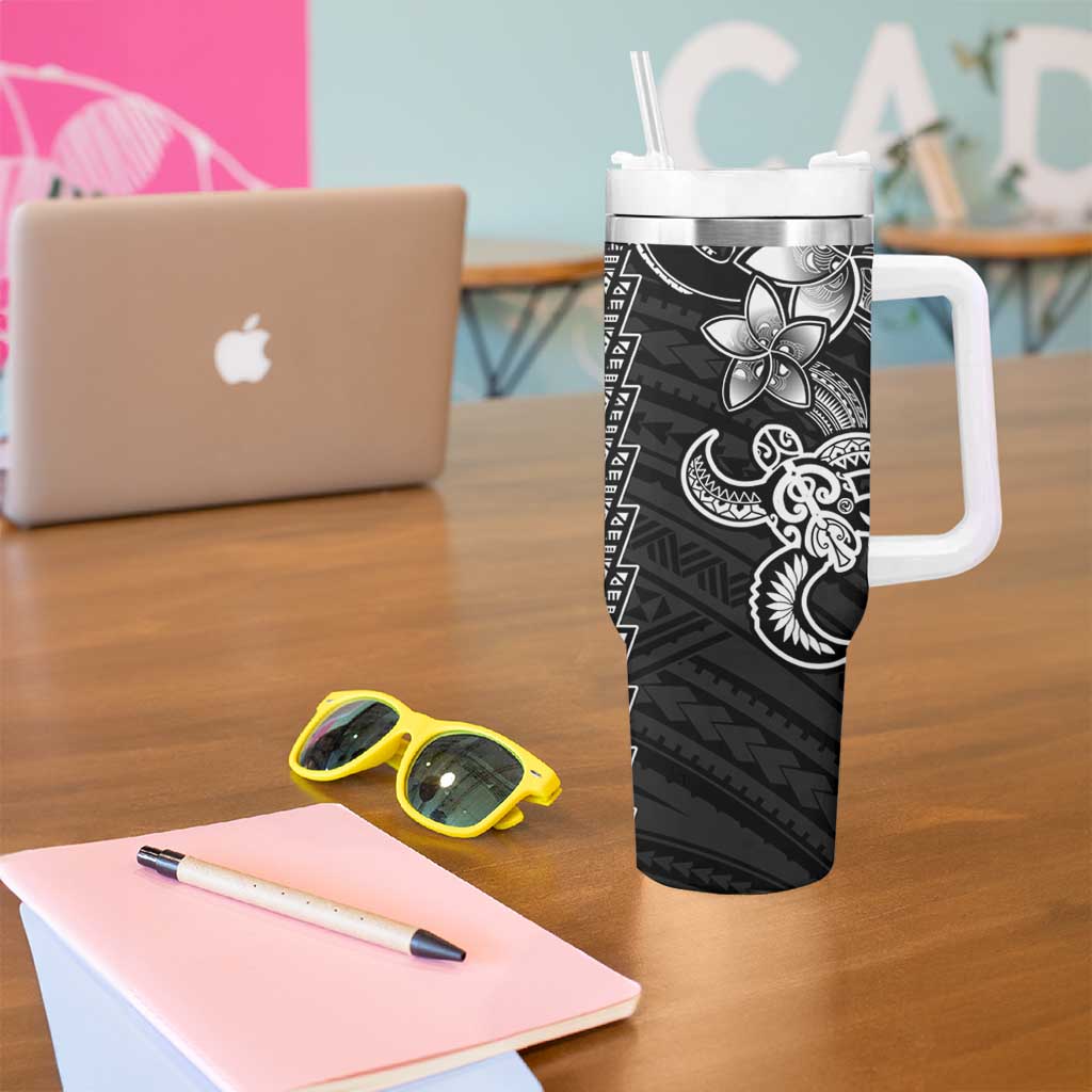 White Hawaiian Kakau Turtle Tumbler With Handle Polynesian Tribal