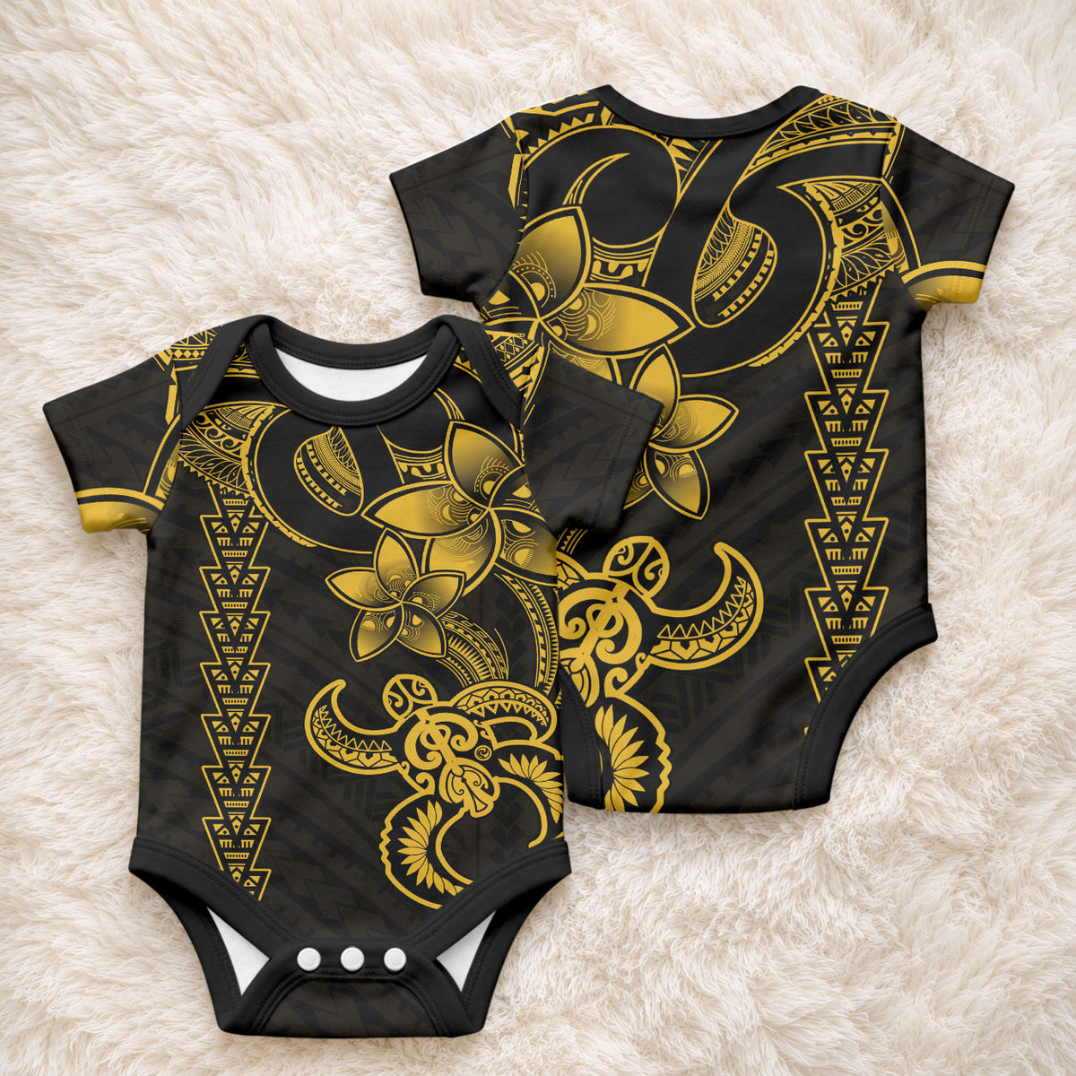 Hawaiian Tribal Kakau Turtle - Yellow Baby Onesie LT9 - Polynesian Pride