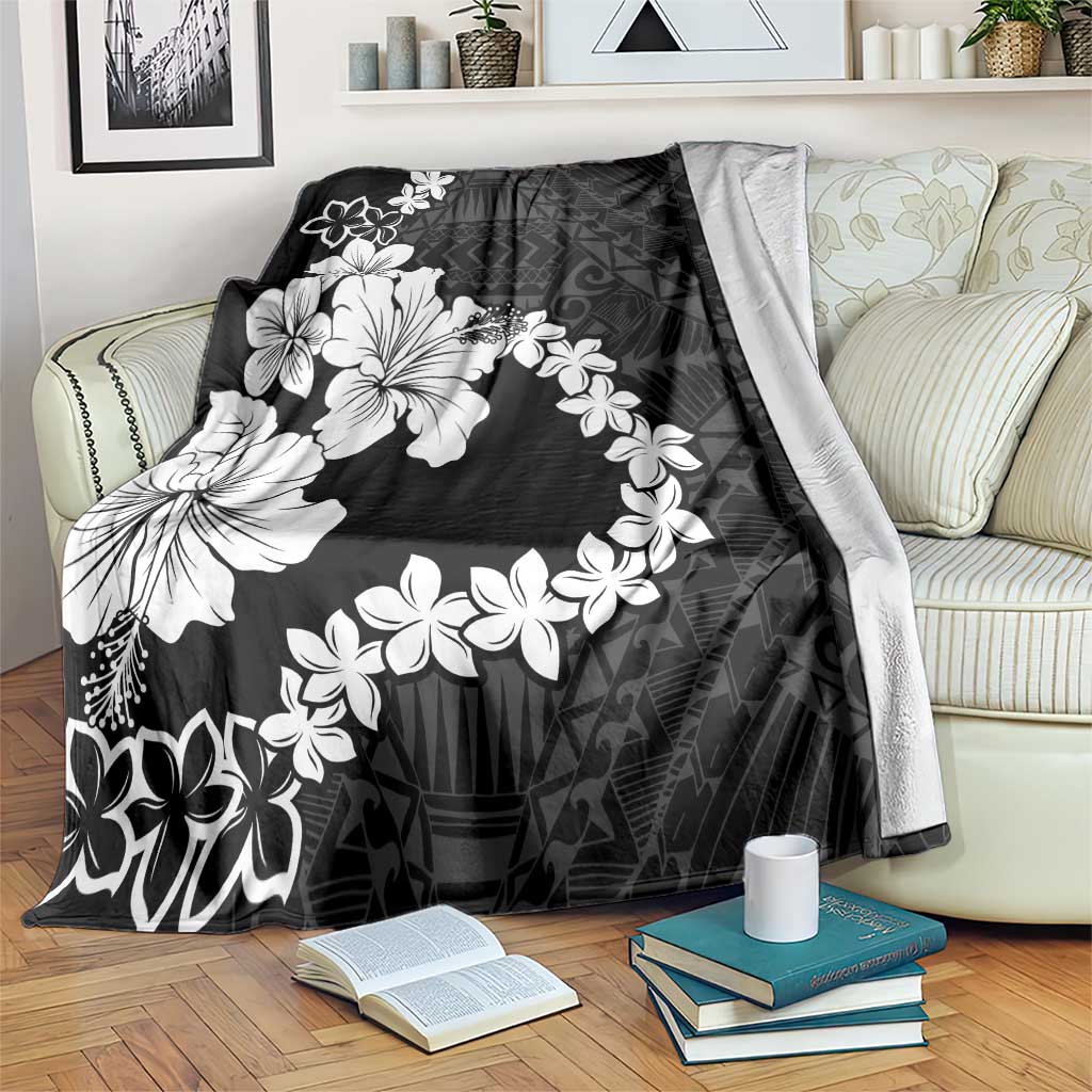 American Samoa Lotu Tamaiti Blanket White Sunday Plumeria Black Vibe LT9 Black - Polynesian Pride